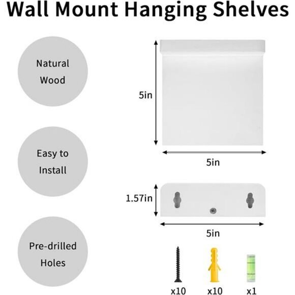 White Floating Wall Shelves Set of 4 Small Wood Shelf for Bedroom Bathroom - Picture 2 of 8